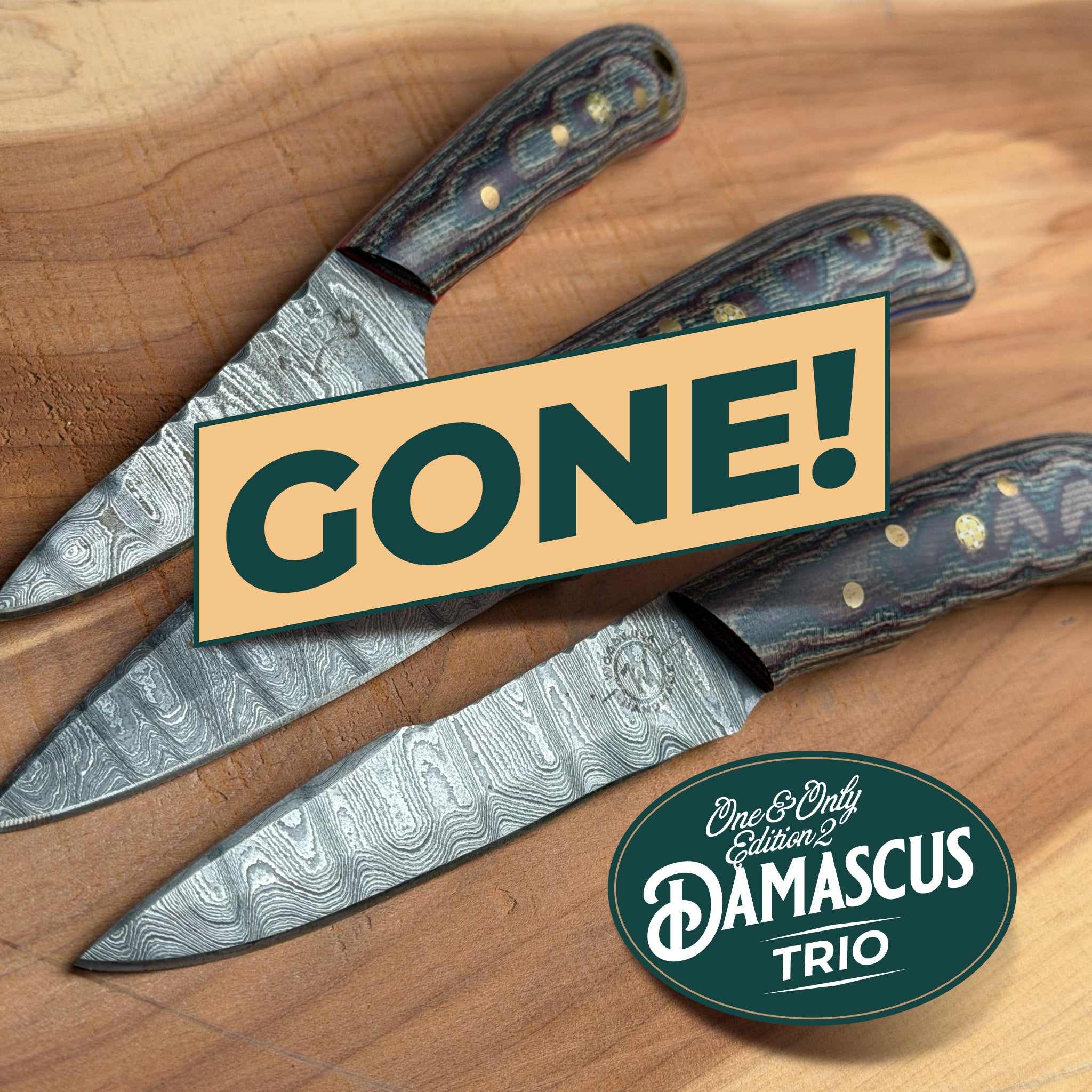 One & Only Damascus/Python Micarta TRIO